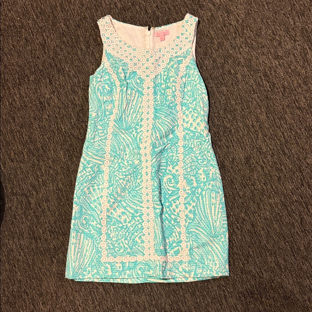 Lilly Pulitzer Turquoise and White Crochet Dress